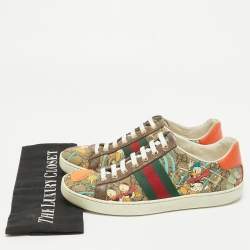 Gucci Multicolor Leather and Canvas Graphic Print Ace Sneakers Size 37
