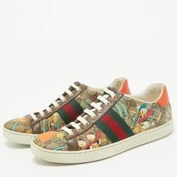 Gucci Multicolor Leather and Canvas Graphic Print Ace Sneakers Size 37