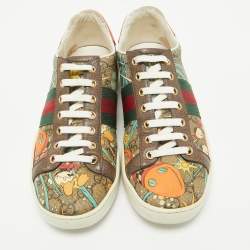 Gucci Multicolor Leather and Canvas Graphic Print Ace Sneakers Size 37