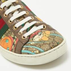 Gucci Multicolor Leather and Canvas Graphic Print Ace Sneakers Size 37