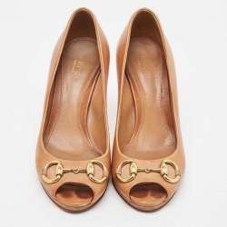 Gucci Brown Leather Jolene  Open Toe Pumps Size 38
