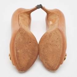 Gucci Brown Leather Jolene  Open Toe Pumps Size 38