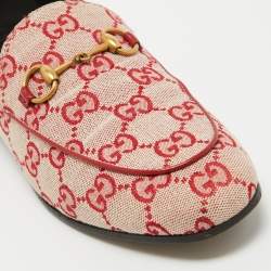 Gucci Pink/Red GG Canvas Jordaan Horsebit Loafers Size 37.5