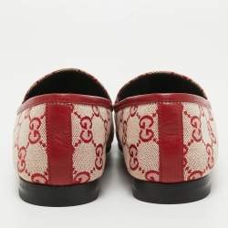 Gucci Pink/Red GG Canvas Jordaan Horsebit Loafers Size 37.5
