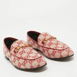 Gucci Pink/Red GG Canvas Jordaan Horsebit Loafers Size 37.5