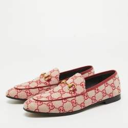 Gucci Pink/Red GG Canvas Jordaan Horsebit Loafers Size 37.5