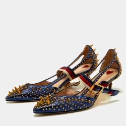 مملوكة مسبقًا Gucci Metallic Blue Leather Unia Studded Pointed Toe Pumps Size 38