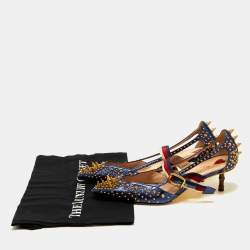 مملوكة مسبقًا Gucci Metallic Blue Leather Unia Studded Pointed Toe Pumps Size 38