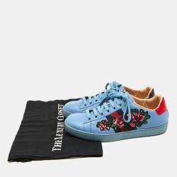Gucci Blue Leather Flower Sequins Embellished Ace Low Top Sneakers Size 36