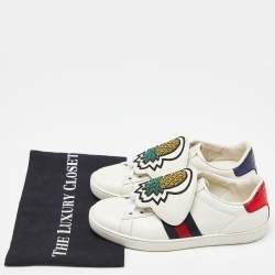 Gucci White Leather Embellished Pineapple Strap Ace Sneakers Size 35