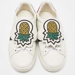 Gucci White Leather Embellished Pineapple Strap Ace Sneakers Size 35