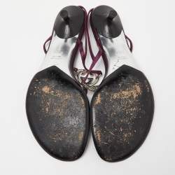 Pre Owned Gucci Purple Satin Crystal Embellished Interlocking G Thong Sandals Size 41.5