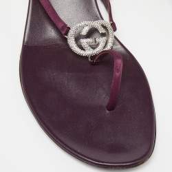 Pre Owned Gucci Purple Satin Crystal Embellished Interlocking G Thong Sandals Size 41.5
