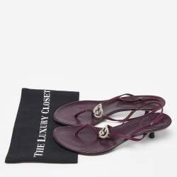 Pre Owned Gucci Purple Satin Crystal Embellished Interlocking G Thong Sandals Size 41.5