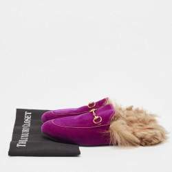 Pre Owned Gucci Purple Velvet and Fur Princetown Mules Size 39