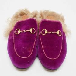 Pre Owned Gucci Purple Velvet and Fur Princetown Mules Size 39