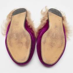 Pre Owned Gucci Purple Velvet and Fur Princetown Mules Size 39