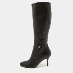 Pre Owned Gucci Black Leather Knee Length Boots Size 40