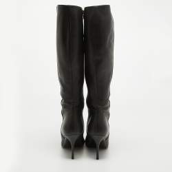 Pre Owned Gucci Black Leather Knee Length Boots Size 40