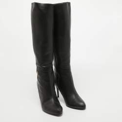 Pre Owned Gucci Black Leather Knee Length Boots Size 40