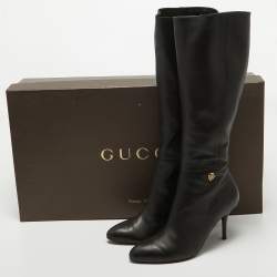 Pre Owned Gucci Black Leather Knee Length Boots Size 40