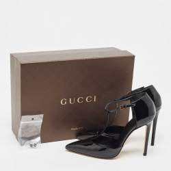 Pre Owned Gucci Black Patent Leather Beverly T-Strap Pumps Size 37.5