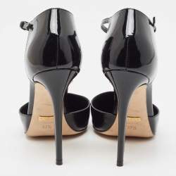 Pre Owned Gucci Black Patent Leather Beverly T-Strap Pumps Size 37.5