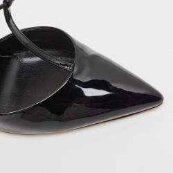 Pre Owned Gucci Black Patent Leather Beverly T-Strap Pumps Size 37.5