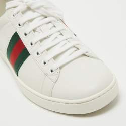 Gucci White Leather Accent Web Low Top Sneakers Size 36.5