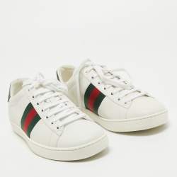 Gucci White Leather Accent Web Low Top Sneakers Size 36.5