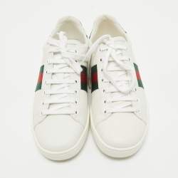 Gucci White Leather Accent Web Low Top Sneakers Size 36.5