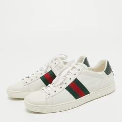 Gucci White Leather Accent Web Low Top Sneakers Size 36.5