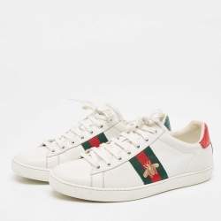 Gucci  White Leather and Python Ace  Low Top Sneakers Size 39