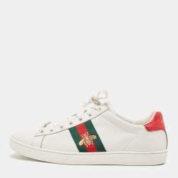 Gucci  White Leather and Python Ace  Low Top Sneakers Size 39