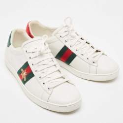 Gucci  White Leather and Python Ace  Low Top Sneakers Size 39