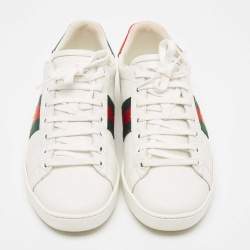 Gucci  White Leather and Python Ace  Low Top Sneakers Size 39