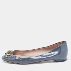 Gucci Grey Patent Microguccissima Horsebit Ballet Flats Size 39.5