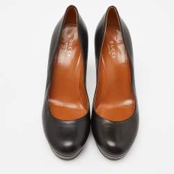 Gucci Black Leather Round Toe Platform Pumps Size 37.5