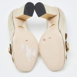 Pre Owned Gucci Gold Foil Leather GG Fringe Block Heel Loafer Pumps Size 37