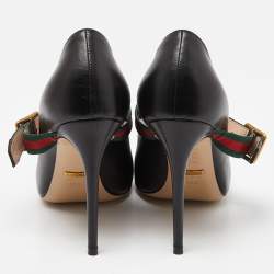 Pre Owned Gucci Black Leather Sylvie Mary Jane Pumps Size 38.5