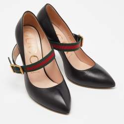 Pre Owned Gucci Black Leather Sylvie Mary Jane Pumps Size 38.5