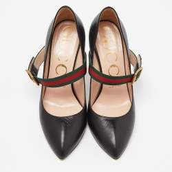 Pre Owned Gucci Black Leather Sylvie Mary Jane Pumps Size 38.5