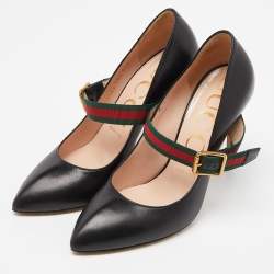 Pre Owned Gucci Black Leather Sylvie Mary Jane Pumps Size 38.5