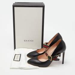 Pre Owned Gucci Black Leather Sylvie Mary Jane Pumps Size 38.5