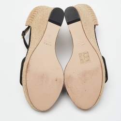 Gucci Black Suede Horsebit Wedge Espadrille Platform Sandals Size 38.5