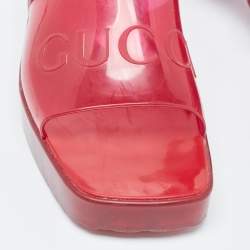 Gucci Burgundy Rubber Embossed Logo Block Heel Slide Sandals Size 36