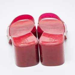 Gucci Burgundy Rubber Embossed Logo Block Heel Slide Sandals Size 36