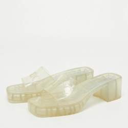Gucci Transparent PVC Embossed Logo Block Heel Slide Sandals Size 40.5 