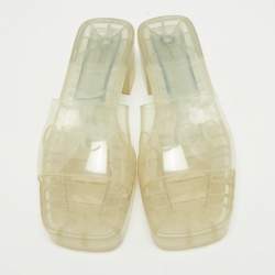 Gucci Transparent PVC Embossed Logo Block Heel Slide Sandals Size 40.5 