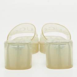 Gucci Transparent PVC Embossed Logo Block Heel Slide Sandals Size 40.5 